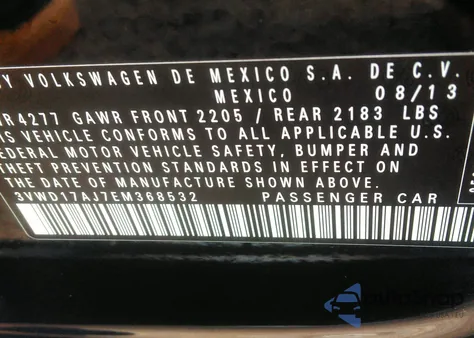 2014 Volkswagen Jetta 1.8T Se из США, поврежденный, VIN 3VWD17AJ7EM368532